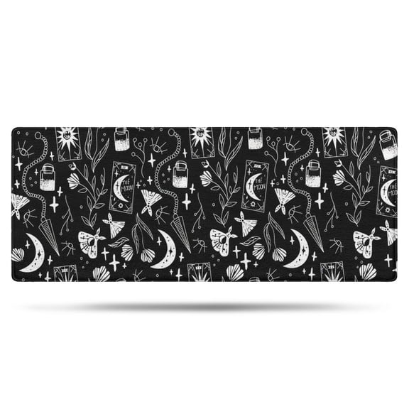 Black Gothic Moon Card Moth Pattern Bathroom Rugs Mat,Non Slip Microfiber Bathroom Rug,Rubber Backing,Soft Bathroom Mats for Bathroom Floor,Tub and Shower,60x24in(150x60cm)