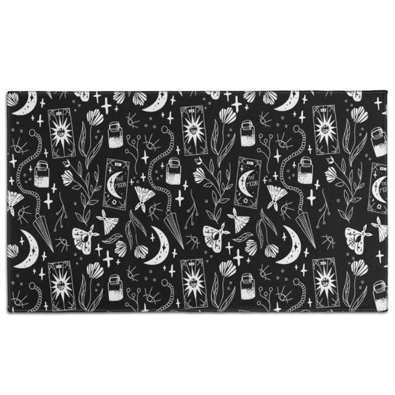 Black Gothic Moon Card Moth Pattern Door Rugs,Washable Non Slip Door Mats Indoor,Decorative Door Mats,Entry Mat Indoor for Entrance,Bedroom,Kitchen,Bathroom,17"x30"