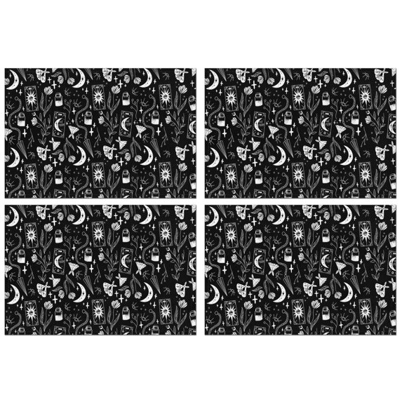 Black Gothic Moon Card Moth Pattern Summer Placemats Table Placemats Set Of 4-Linen Kitchen Washable Placemats Table Mats 11.8"x17.7" Non-Slip Heat Resistant