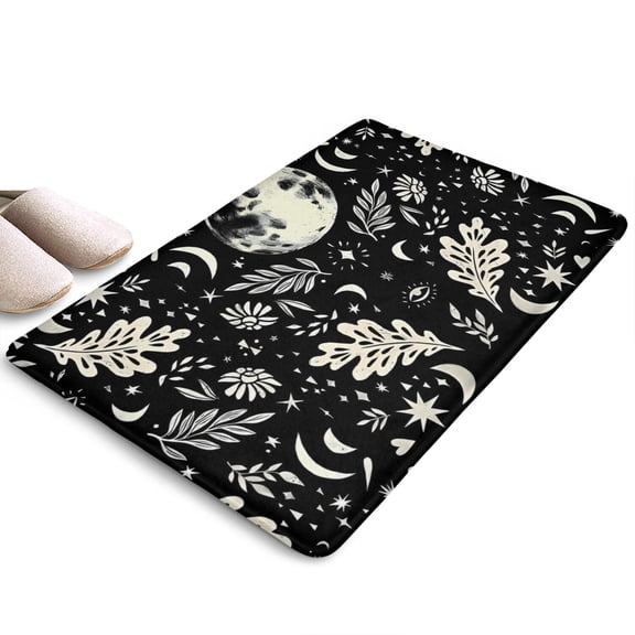 Black Gothic Moon Flower Star Flannel Non Slip Door Rugs,Washable Door Mats Indoor,Decorative Door Mats,Dirt-Resistant and Absorbent Doormat for Entrance,Bedroom,Kitchen,Bathroom,31.5"x17"