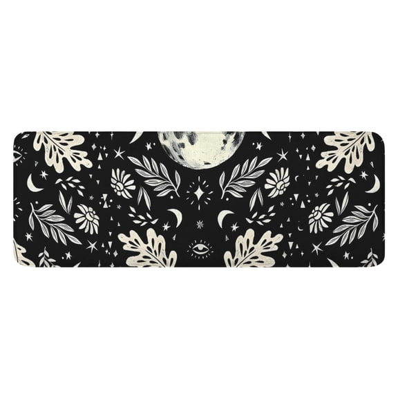 Black Gothic Moon Flower Star Pattern Kitchen Rug Mat,Kitchen Runner Rugs Non Skid Washable,Decorative Kitchen Floor Mats for Kitchen,Sink,Laundry,17"x47.2"