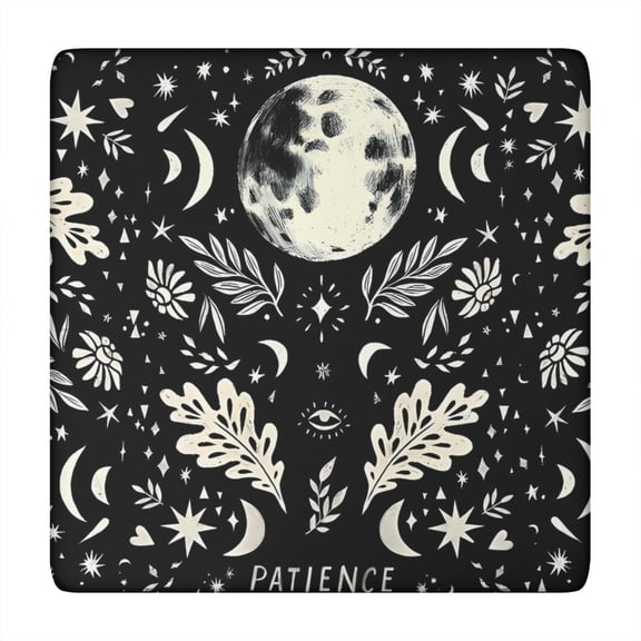 Black Gothic Moon Flower Star Pattern Square Fitted Tablecloth with Elastic Edge,Square Table Cover,Washable Elastic Table Cover for Home Kitchen Party Decor 34"x34"