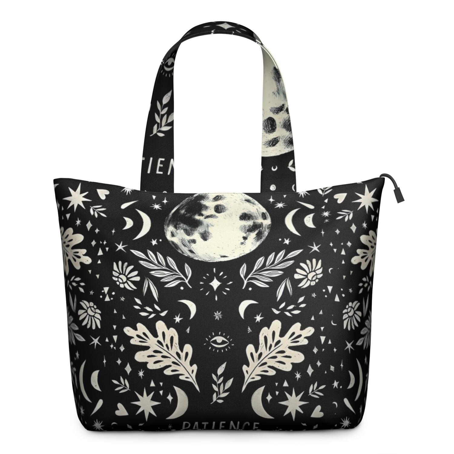 Black Gothic Moon Flower Star Pattern Travel Tote Bags for Women Carry On,Large Weekender Bags for Women Travel,Multi Functional Duffle Bag for Work,Shopping,Sports