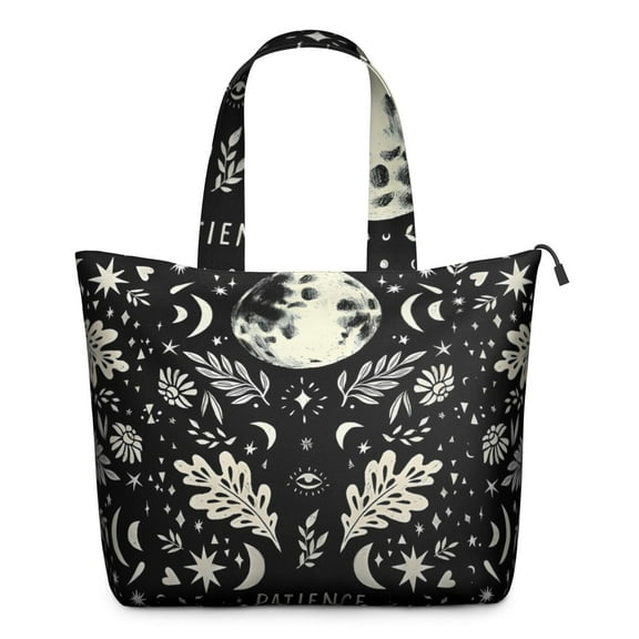 Black Gothic Moon Flower Star Pattern Travel Tote Bags for Women Carry On,Large Weekender Bags for Women Travel,Multi Functional Duffle Bag for Work,Shopping,Sports