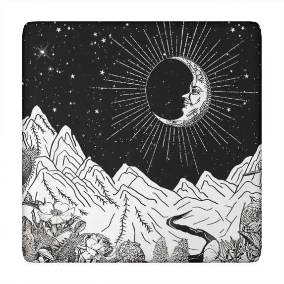Black Gothic Moon Mountain Pattern Square Fitted Tablecloth with Elastic Edge,Square Table Cover,Washable Elastic Table Cover for Home Kitchen Party Decor 34"x34"