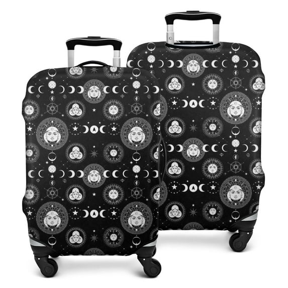 Black Gothic Moon Star Face Pattern Luggage Cover Fashion Suitcase Cover Baggage Covers Fit 25-28 Inch Luggage (Go Travel)