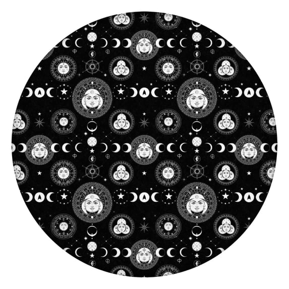 Black Gothic Moon Star Face Pattern Round Fitted Tablecloth with Elastic Edge,Dining Table Cover Waterproof,Outdoor Round Tablecloth for Camping,Dining,Indoor and Outdoor