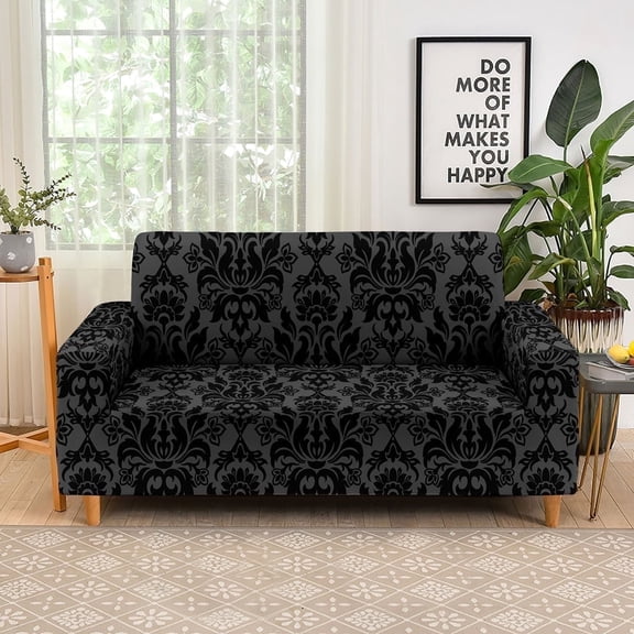 Black Gothic Pattern Microfiber Sofa Slipcover, 1-4 Seater Digital Print