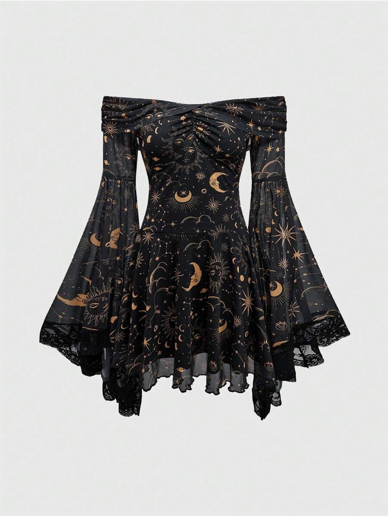 black mesh star dress Holo Star Mesh Halter Dress with Sleeves  iHeartRaves