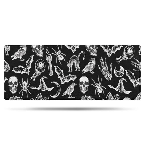 Black Gothic Skull Bat Pattern Bathroom Rugs Mat,Non Slip Microfiber Bathroom Rug,Rubber Backing,Soft Bathroom Mats for Bathroom Floor,Tub and Shower,60x24in(150x60cm)