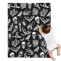 Black Gothic Skull Bat Pattern Blanket,Comfortable Soft Flannel Throw Blanket,All Season,Warm Lightweight Blankets for Sofa Bed Couch Living Room Chair,30"x40"