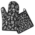 thumbnail image 1 of Black Gothic Skull Bat Pattern Kitchen Oven Mitt and Pot Holder Sets 2 Pcs for Baking, Cooking and Grilling, Heat Resistant Up To 392 °F, 1 of 7