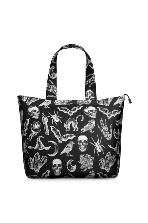 Black Gothic Skull Bat Pattern Travel Tote Bags for Women Carry On,Large Weekender Bags for Women Travel,Multi Functional Duffle Bag for Work,Shopping,Sports