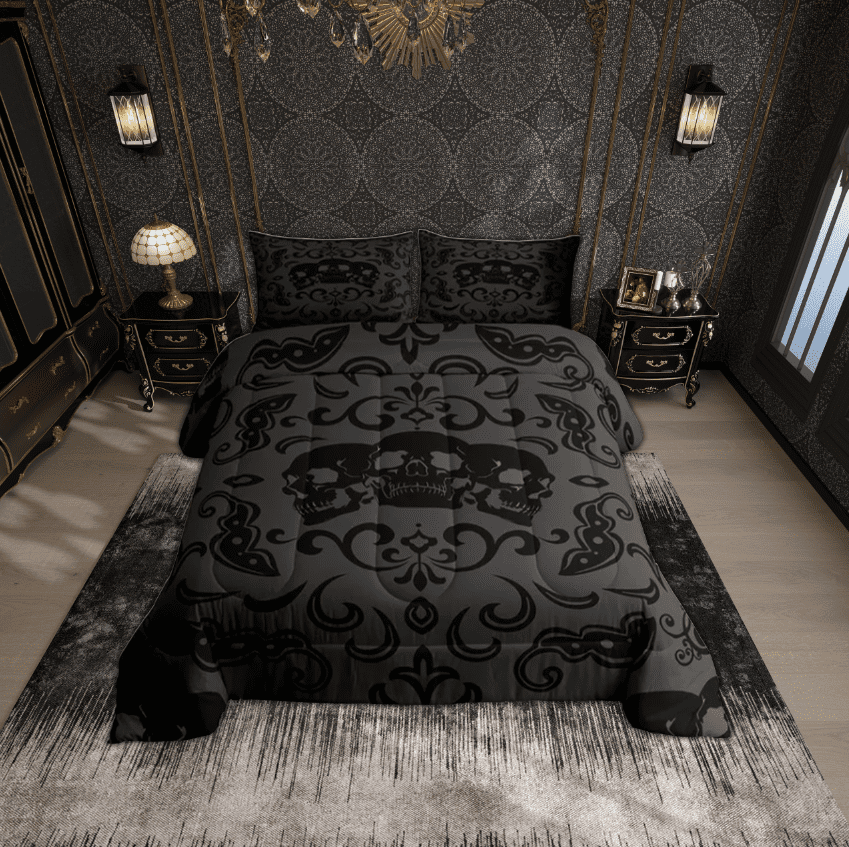 Black Gothic Skull Bedding Set Halloween Queen Bedding Comforter Sets ...