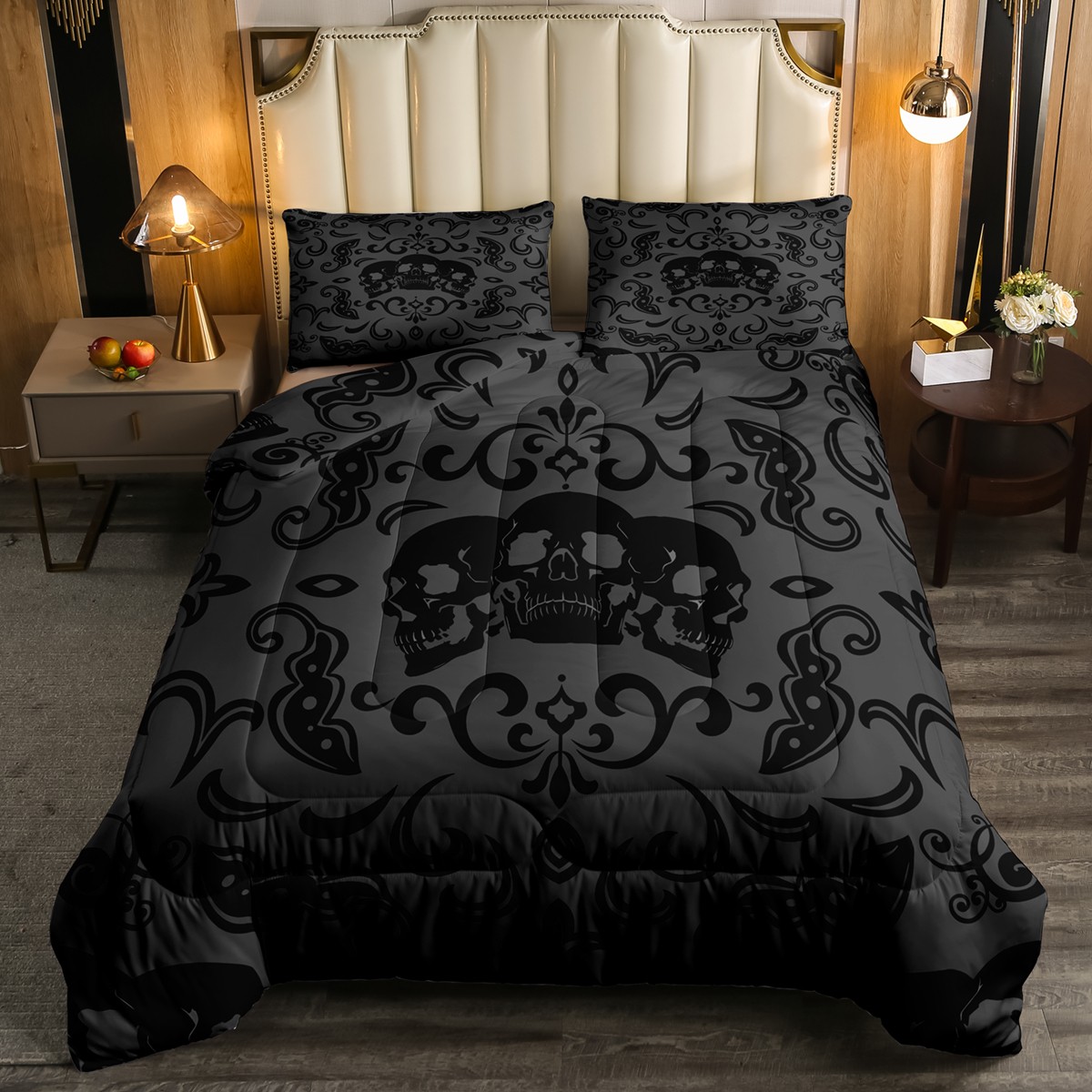 Black Gothic Skull Bedding Set Halloween Twin Bedding Comforter Sets ...