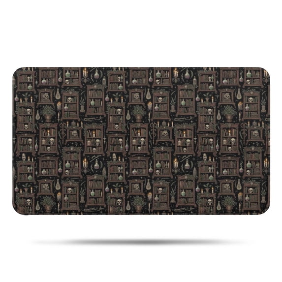 Black Gothic Skull Bookcase Pattern Bathroom Rugs Mat,Non Slip Microfiber Bathroom Rug,Rubber Backing,Soft Bathroom Mats for Bathroom Floor,Tub and Shower,17x30in(43x75cm)