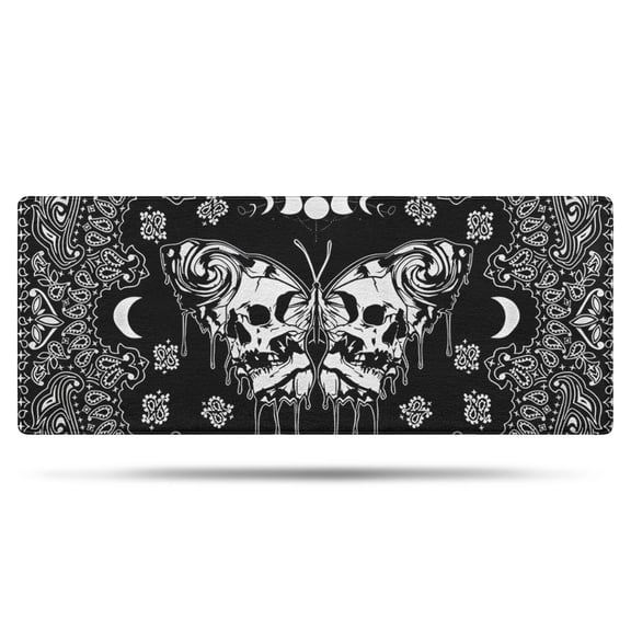 Black Gothic Skull Butterfly Pattern Bathroom Rugs Mat,Non Slip Microfiber Bathroom Rug,Rubber Backing,Soft Bathroom Mats for Bathroom Floor,Tub and Shower,60x24in(150x60cm)
