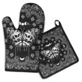 thumbnail image 1 of Black Gothic Skull Butterfly Pattern Kitchen Oven Mitt and Pot Holder Sets 2 Pcs for Baking, Cooking and Grilling, Heat Resistant Up To 392 °F, 1 of 7