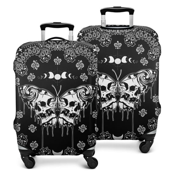 Black Gothic Skull Butterfly Pattern Luggage Cover Fashion Suitcase Cover Baggage Covers Fit 25-28 Inch Luggage (Go Travel)