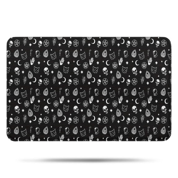 Black Gothic Skull Cat Pattern Bathroom Rugs Mat,Non Slip Microfiber Bathroom Rug,Rubber Backing,Soft Bathroom Mats for Bathroom Floor,Tub and Shower,17x27in(43x68cm)