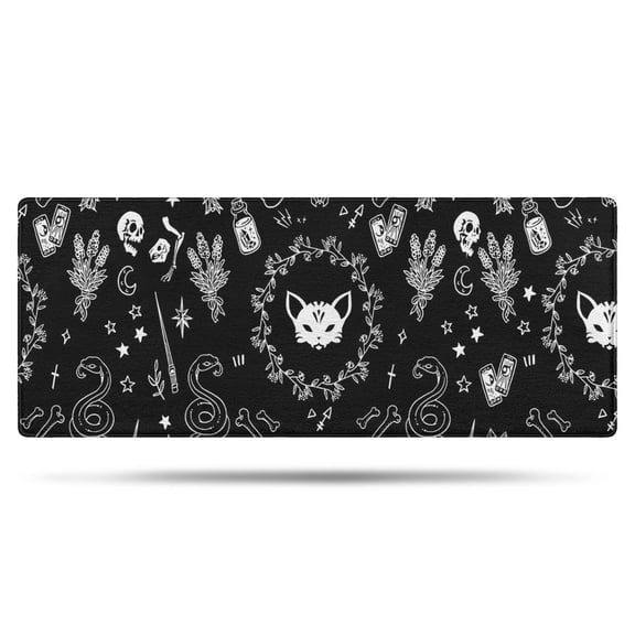 Black Gothic Skull Cat Pattern Bathroom Rugs Mat,Non Slip Microfiber Bathroom Rug,Rubber Backing,Soft Bathroom Mats for Bathroom Floor,Tub and Shower,60x24in(150x60cm)
