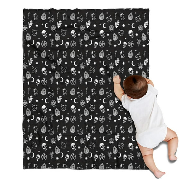 Black Gothic Skull Cat Pattern Blanket,Comfortable Soft Flannel Throw Blanket,All Season,Warm Lightweight Blankets for Sofa Bed Couch Living Room Chair,30"x40"