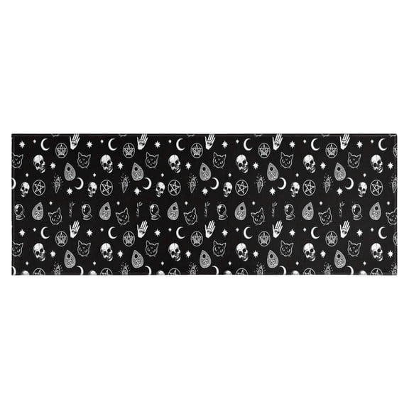 Black Gothic Skull Cat Pattern Kitchen Rug Mat,Kitchen Runner Rugs Non Skid Washable,Decorative Kitchen Floor Mats for Kitchen,Sink,Laundry,17"X47"
