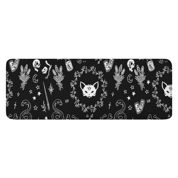 Black Gothic Skull Cat Pattern Kitchen Rug Mat,Kitchen Runner Rugs Non Skid Washable,Decorative Kitchen Floor Mats for Kitchen,Sink,Laundry,17"x47.2"