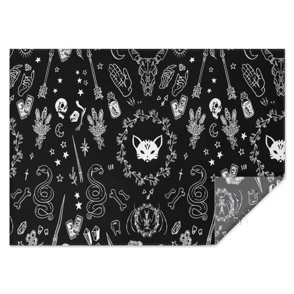 Black Gothic Skull Cat Pattern Rectangle Tablecloth 60"x84",Waterproof Polyester Rectangle Table Cloth, Wipeable Spillproof Polyester Tablecloth for Dining, Camping, Indoor and Outdoor