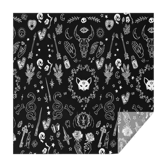 Black Gothic Skull Cat Pattern Square Tablecloth,Waterproof Square Table Cover,Wipeable Spillproof Washable Table Cover for Home Kitchen Party Decor 60"x60"(152x152cm)