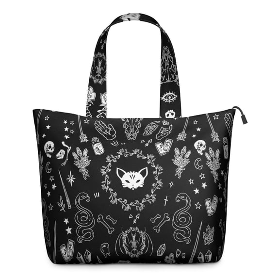 Black Gothic Skull Cat Pattern Travel Tote Bags for Women Carry On,Large Weekender Bags for Women Travel,Multi Functional Duffle Bag for Work,Shopping,Sports