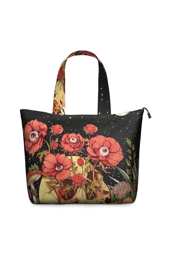 Black Gothic Skull Flower Pattern Travel Tote Bags for Women Carry On,Large Weekender Bags for Women Travel,Multi Functional Duffle Bag for Work,Shopping,Sports