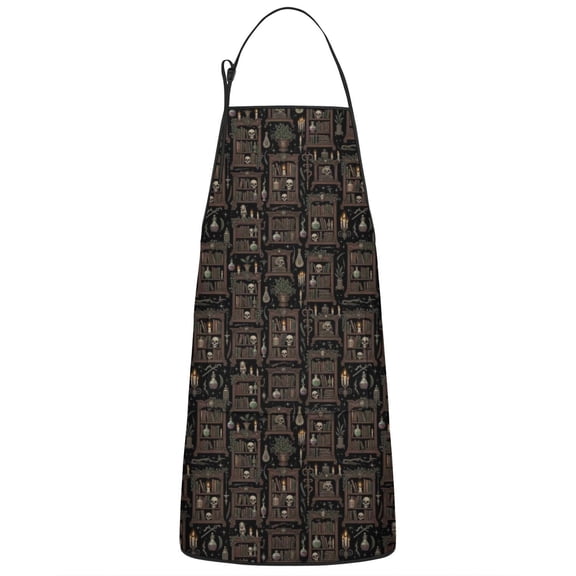 Black Gothic Skull Pattern Apron for Women - Waterproof Cotton Linen with Pockets, Adjustable Neck Strap, 33x27 Inch - Ideal for Kitchen, Cooking, Gardening, BBQ & Salon