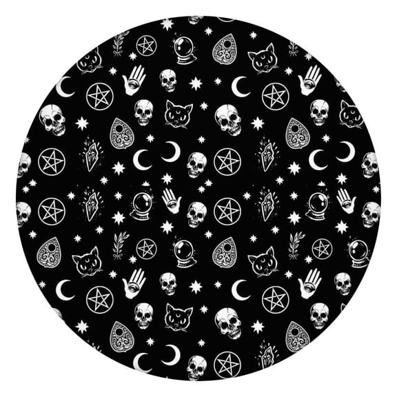 Black Gothic Skull Star Pattern Round Fitted Tablecloth with Elastic Edge,Dining Table Cover Waterproof,Outdoor Round Tablecloth for Camping,Dining,Indoor and Outdoor