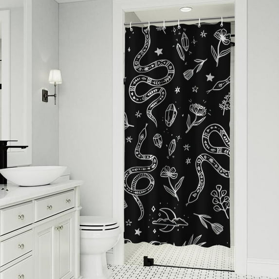 Black Gothic Snake Flower Moon Pattern Shower Curtain 36"x72" ,Bathroom Decorative Shower Curtains Set with 12 Hooks,Modern Waterproof Washable Shower Curtain