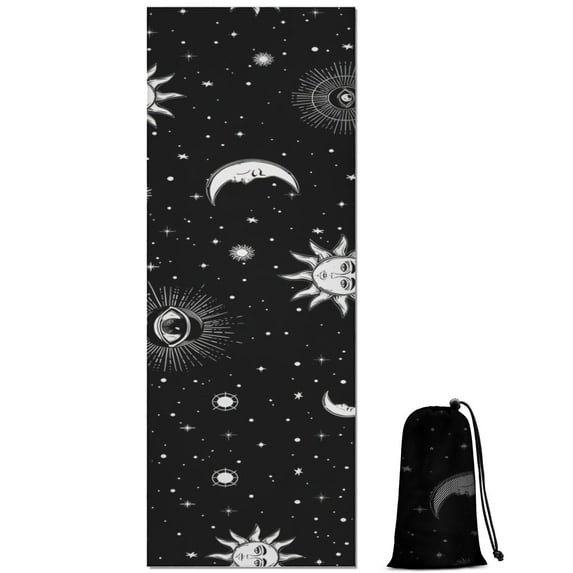 Black Gothic Sun Moon Eye Pattern Hot Yoga Mat Towel Non Slip for Hot Yoga - Quick-Drying Yoga Mat Cover with 4 Corner Pockets with Travel Bag - Hot Yoga Towel Non Slip 70"x26"