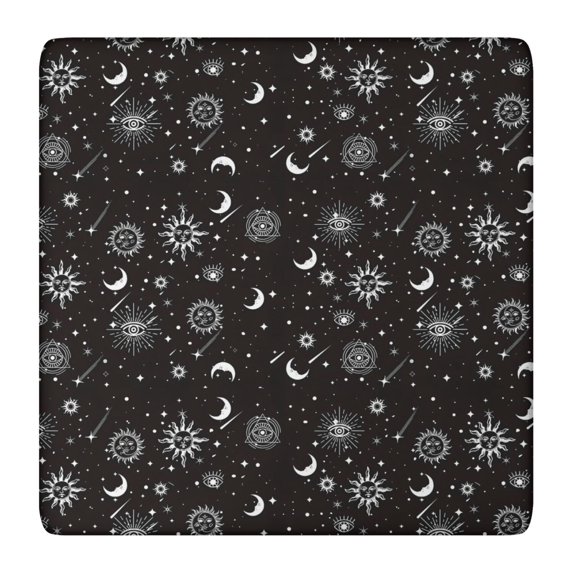 Black Gothic Sun Moon Eye Pattern Square Fitted Tablecloth with Elastic Edge,Square Table Cover,Washable Elastic Table Cover for Home Kitchen Party Decor 36"x36"