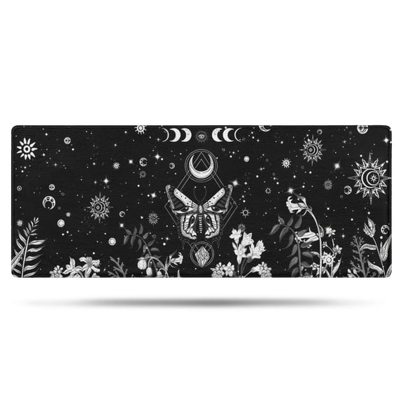 Black Gothic Sun Moon Flower Pattern Bathroom Rugs Mat,Non Slip Microfiber Bathroom Rug,Rubber Backing,Soft Bathroom Mats for Bathroom Floor,Tub and Shower,60x24in(150x60cm)