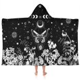 thumbnail image 1 of Black Gothic Sun Moon Flower Pattern Hooded Bath Towel，50"x30" for Ages 3 To 12 Kids, Quick Dry Lightweight Soft Microfiber Hood Beach Towel Cover Up for Kids, 1 of 7