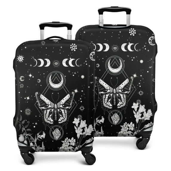 Black Gothic Sun Moon Flower Pattern Luggage Cover Fashion Suitcase Cover Baggage Covers Fit 25-28 Inch Luggage (Go Travel)
