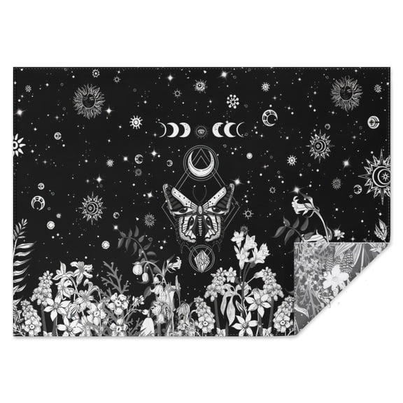 Black Gothic Sun Moon Flower Pattern Rectangle Tablecloth 60"x84",Waterproof Polyester Rectangle Table Cloth, Wipeable Spillproof Polyester Tablecloth for Dining, Camping, Indoor and Outdoor