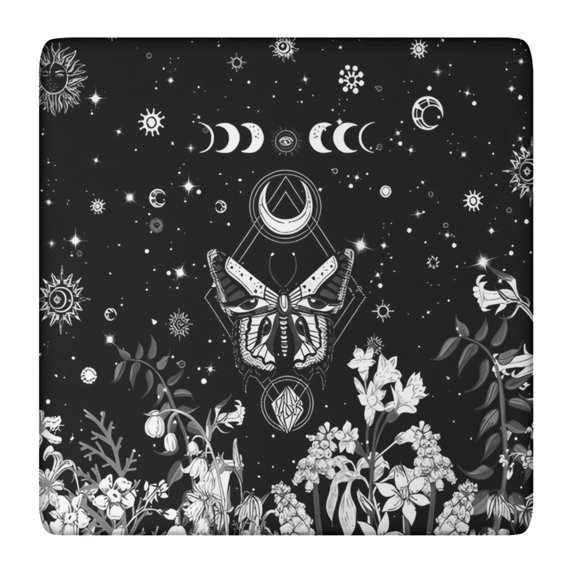 Black Gothic Sun Moon Flower Pattern Square Fitted Tablecloth with Elastic Edge,Square Table Cover,Washable Elastic Table Cover for Home Kitchen Party Decor 36"x36"