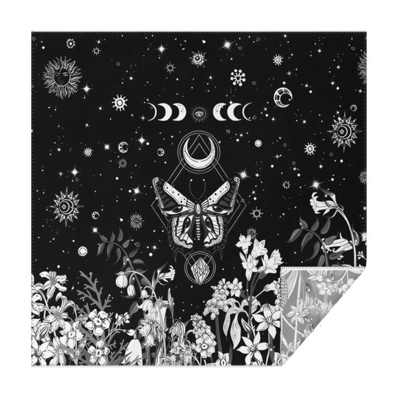 Black Gothic Sun Moon Flower Pattern Square Tablecloth,Waterproof Square Table Cover,Wipeable Spillproof Washable Table Cover for Home Kitchen Party Decor 60"x60"(152x152cm)