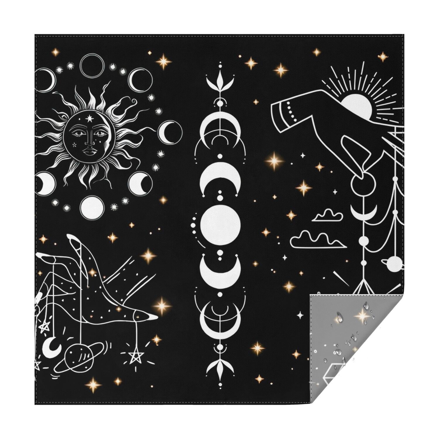 Black Gothic Sun Moon Hand Pattern Square Tablecloth,Waterproof Square ...