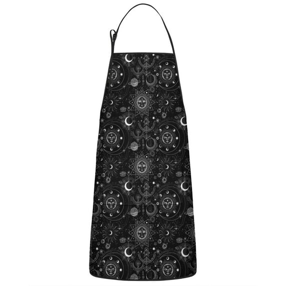 Black Gothic Sun Moon Pattern Apron-Garden Aprons for Women with Pockets-Cotton Linen Waterproof Kitchen Cooking Gardening Aprons Adjustable for Kitchen,Cooking,BBQ and Salon 33x27 Inch