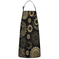 Black Gothic Sun Moon Pattern Apron-Garden Aprons for Women with Pockets-Cotton Linen Waterproof Kitchen Cooking Gardening Aprons Adjustable for Kitchen,Cooking,BBQ and Salon 33x27 Inch