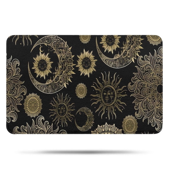 Black Gothic Sun Moon Pattern Bathroom Rugs Mat,Non Slip Microfiber Bathroom Rug,Rubber Backing,Soft Bathroom Mats for Bathroom Floor,Tub and Shower,17x27in(43x68cm)