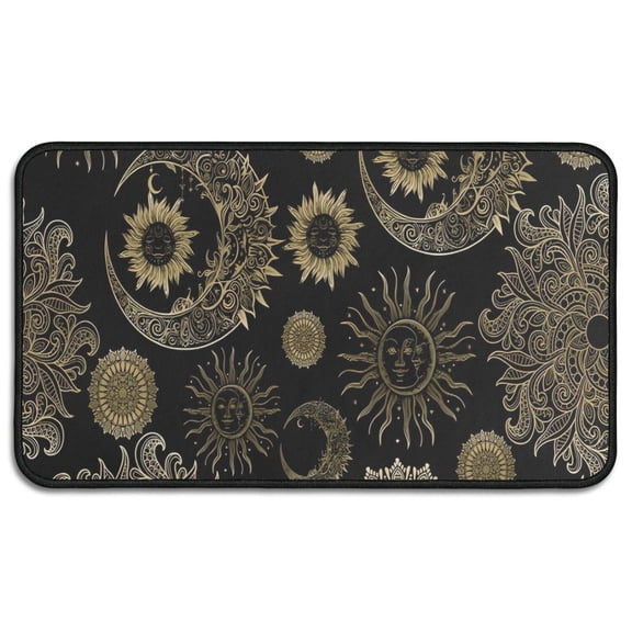 Black Gothic Sun Moon Pattern Door Rugs,Washable Non Slip Door Mats Indoor,Decorative Door Mats,Entry Mat Indoor for Entrance,Bedroom,Kitchen,Bathroom,30"x17"