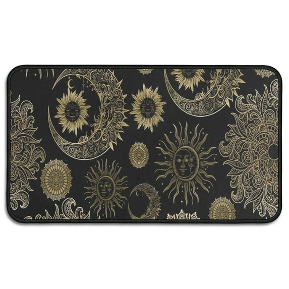 Black Gothic Sun Moon Pattern Door Rugs,Washable Non Slip Door Mats Indoor,Decorative Door Mats,Entry Mat Indoor for Entrance,Bedroom,Kitchen,Bathroom,30"x17"