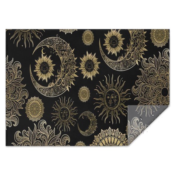 Black Gothic Sun Moon Pattern Rectangle Tablecloth 60"x84",Waterproof Polyester Rectangle Table Cloth, Wipeable Spillproof Polyester Tablecloth for Dining, Camping, Indoor and Outdoor